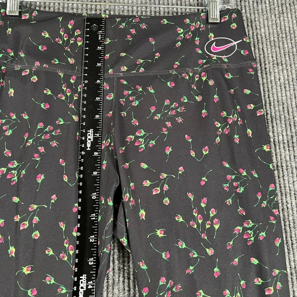 Nike Leggings Womens Large Black Floral Roses Geometric Dri Fit Active Workout
